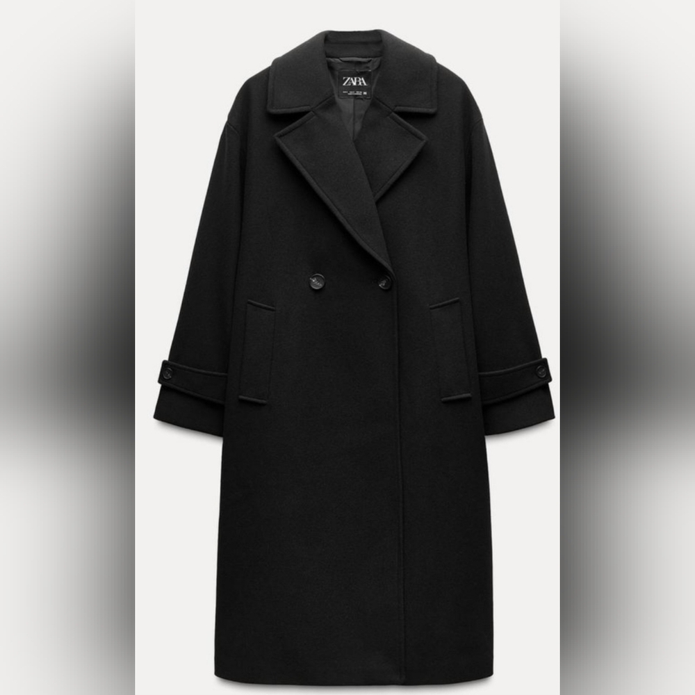 Black Pea Coat with Wide Lapels